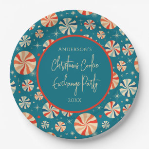Blauw Retro Vintage Kerst Koekjes Uitwisseling Papieren Bordje