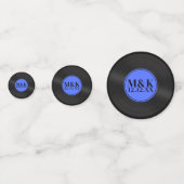Blauw Retro Vinyl LP Rock n Roll Bruiloft Monogram Confetti (Voorkanten)