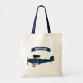 Blauw Retro Vliegtuig Kinder Tote Bag (Voorkant)