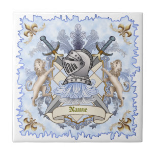 Blauw Ridder Familie Crest Achternaam Tegeltje