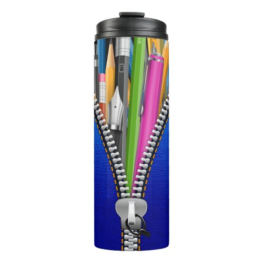 Blauw Rits Pencil Hoesje Thermosbeker (Voorkant)
