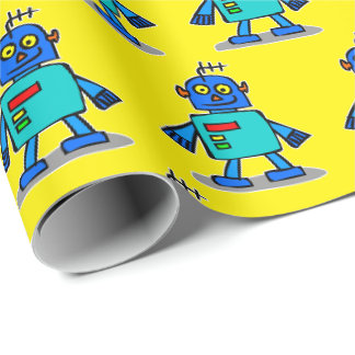 Blauw Robot Inpakpapier, Schattig Robot Cadeauverp Cadeaupapier