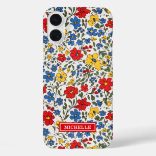 Blauw Rode en Gele Ditsy Bloemen Monogram iPhone 16 Plus Hoesje