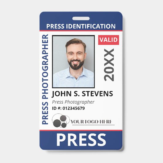 Blauw Rode Foto & Logo Pers ID QR Code Badge (Voorzijde)