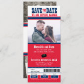 Blauw Rode Hockey Ticket Trouw Bespaar de Datum Save The Date (Voorkant / Achterkant)