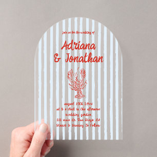 Blauw Rode Lobar Wedding Boog Vormig Acryl Uitnodigingen
