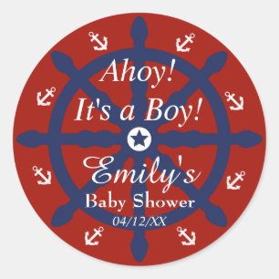 Blauw Rode Scheepvaartanker Baby Shower Sticker