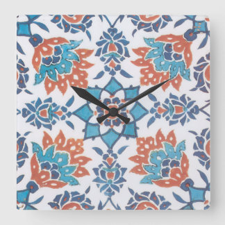 Blauw Rode Witte Vintage Bloem Kunsttegel Vierkante Klok