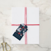 Blauw Rode Zilveren Blad Kerstcadeauticket Cadeaulabel (Met Touw)