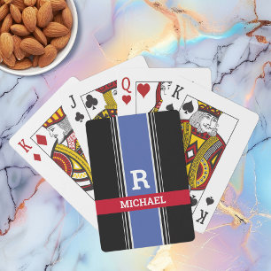 Blauw Rode & Zwarte Strepen, Krachtig Monogram & N Pokerkaarten