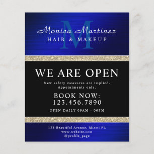 Blauw roestvrij staal goudglitter flyer