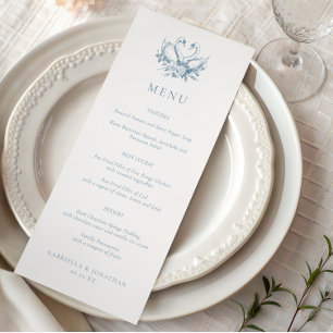 Blauw Romantisch Zwanen Huwelijksmenu Vintage Menu