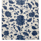 Blauw/Romig Wit Draaiend Bloempatroon Douchegordijn (Voorkant)