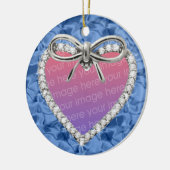 Blauw Rond Diamond Heart Lijst Ornament (Links)
