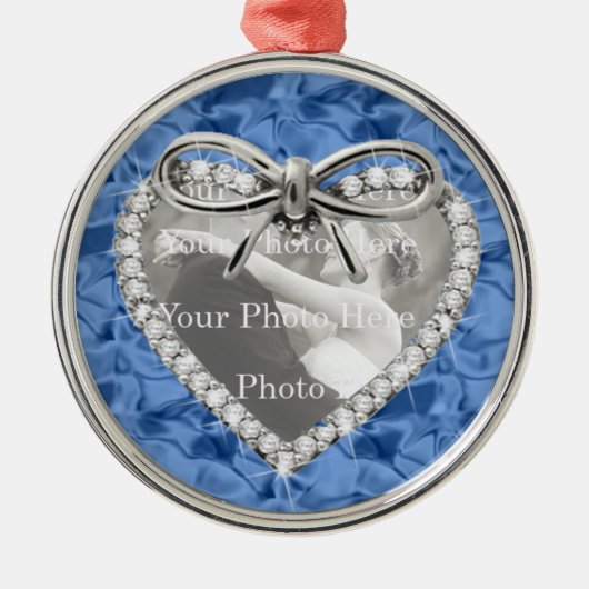 Blauw Rond Diamond Heart Lijst Ornament (Voorkant)