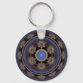 Blauw rond fractal visueel patroon sleutelhanger