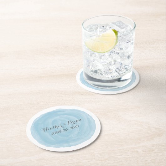 Blauw Ronde Waterverf Trouwpapier Onderzetters (Insitu)