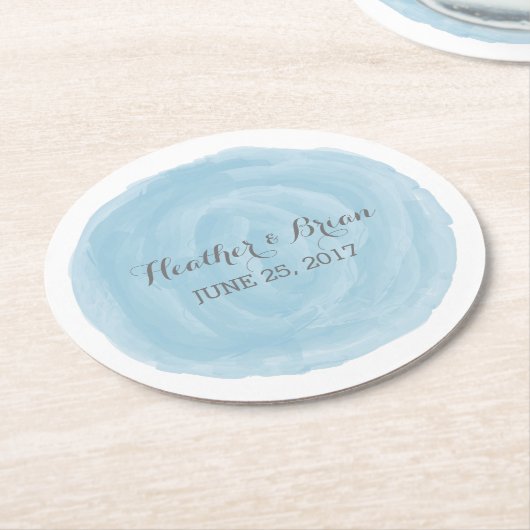 Blauw Ronde Waterverf Trouwpapier Onderzetters (Gebogen)