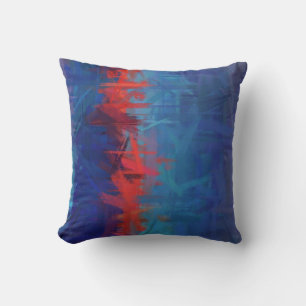Blauw Rood Abstract Kunstschilderij Kussen