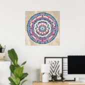 Blauw Rood Abstract Mandala Art Design Poster (Thuiskantoor)