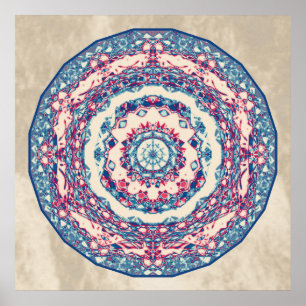  Blauw Rood Abstract Mandala Art Design Poster