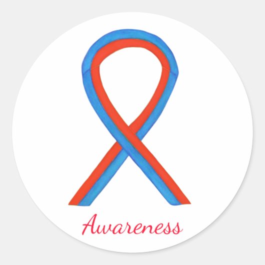 Blauw & rood Awareness Ribbon Aangepaste sticker D (Voorkant)