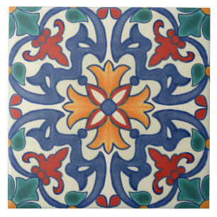 Blauw Rood Blauwgroen Geel Wit Azulejos Patroon Tegeltje