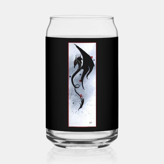 Blauw Rood Bloemen Zwarte Draak Blikvorm Glas (Achterkant)