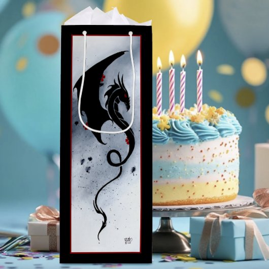 Blauw Rood Bloemen Zwarte Draak Wijn Cadeautas