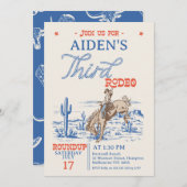 Blauw Rood Bronco 3e Rodeo 3e verjaardag Kaart (Voorkant / Achterkant)