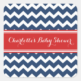 Blauw Rood Chevron Baby shower Favor Stickers