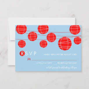Blauw & Rood Chinese Papieren Lantaarn RSVP Kaart