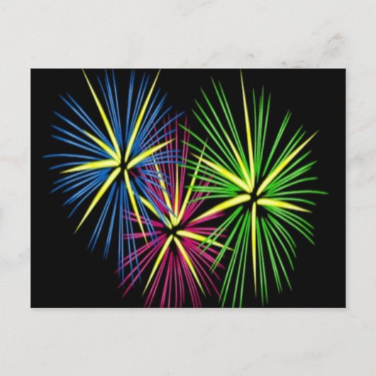 Blauw rood en groen vuurwerk briefkaart (Voorkant)
