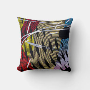 Blauw rood en wit abstract schilderij kussen