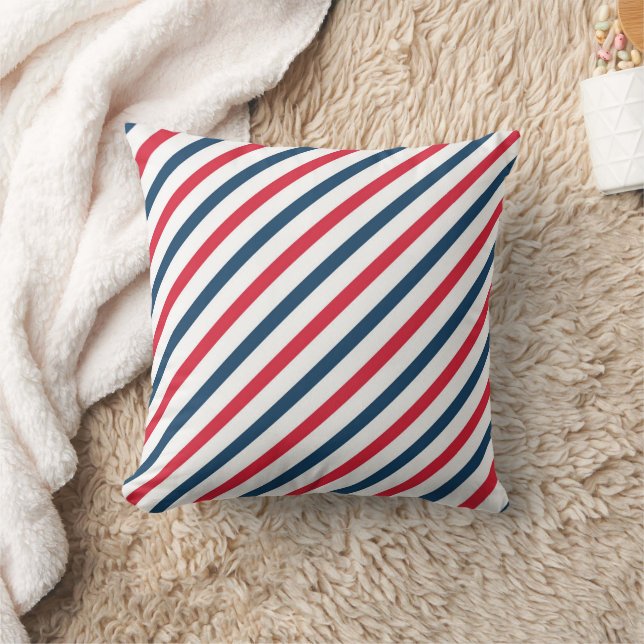 Blauw, rood en wit gestreepte throw kussen (Deken)