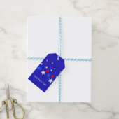 Blauw, rood en wit Star-patroon Cadeaulabel (Met Touw)