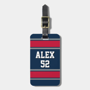 Blauw Rood en Zilver Football thema Bagagelabel