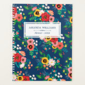 Blauw & Rood Folk Boho Floral Pattern - Naam toevo Planner (Voorkant)