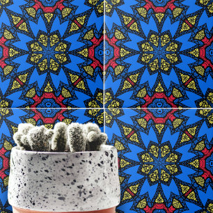 Blauw Rood Geel Afrikaanse Etnische Geometrische P Tegeltje