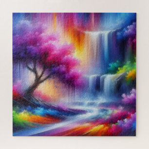 Blauw Rood Geel Landschap AI Generated Art Legpuzzel