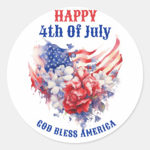 Blauw Rood Gelukkig 4 juli waterverf Ronde Sticker