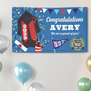 Blauw Rood Gelukwensen Afstudeer School Logo Spandoek