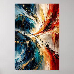 Blauw Rood Goud Energie Moderne Abstracte Wandkuns Poster