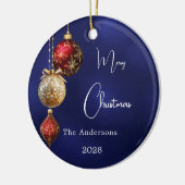 Blauw rood goud kerstballen keramisch ornament (Links)