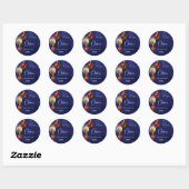 Blauw rood goud kerstballen ronde sticker (Vel)