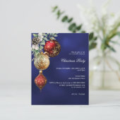 Blauw rood goud kerstballen Uitnodiging kerstfeest (Staand voorkant)