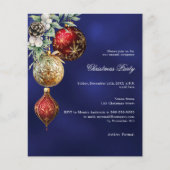 Blauw rood goud kerstballen Uitnodiging kerstfeest (Voorkant)