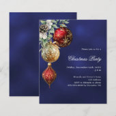 Blauw rood goud kerstballen Uitnodiging kerstfeest (Voorkant / Achterkant)