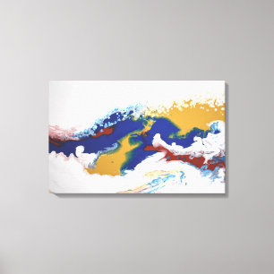 Blauw Rood Goud Kleurig Marmer Abstract Vloeibaar  Canvas Afdruk