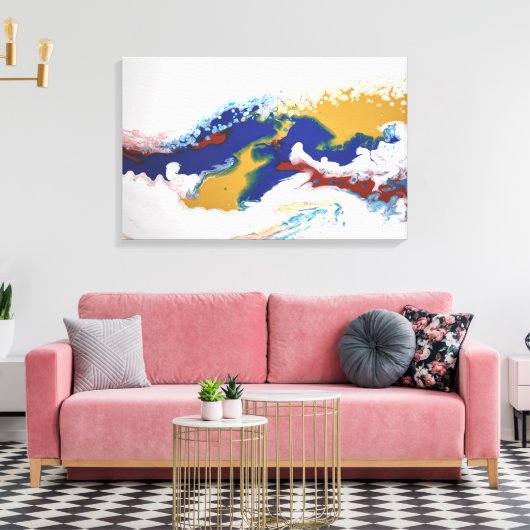 Blauw Rood Goud Kleurrijke Marmeren Abstracte Vloe Canvas Afdruk (Insitu (Woonkamer))
